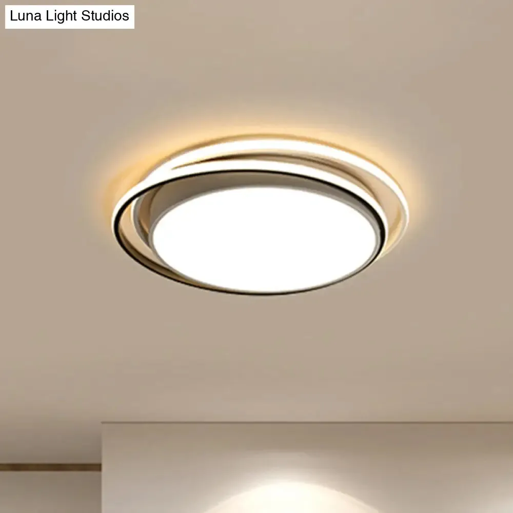 Modern Drum Flush Ceiling Light with Acrylic Diffuser - Integrated LED, Black/White - Ideal for Bedroom in Warm/White