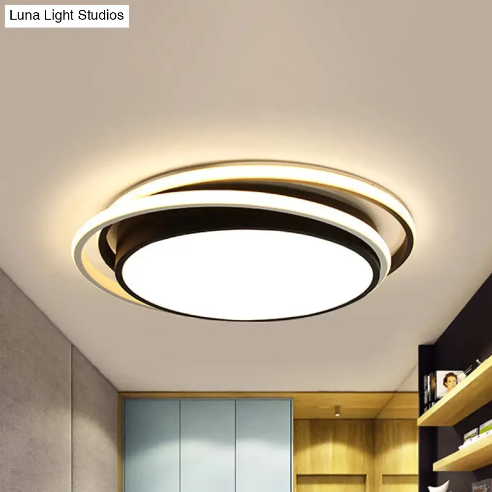 Modern Drum Flush Ceiling Light with Acrylic Diffuser - Integrated LED, Black/White - Ideal for Bedroom in Warm/White