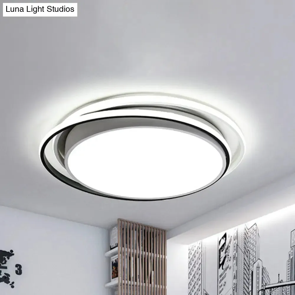 Modern Drum Flush Ceiling Light with Acrylic Diffuser - Integrated LED, Black/White - Ideal for Bedroom in Warm/White
