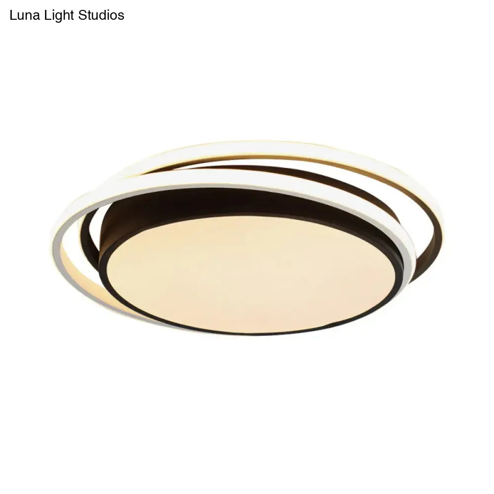 Modern Drum Flush Ceiling Light with Acrylic Diffuser - Integrated LED, Black/White - Ideal for Bedroom in Warm/White