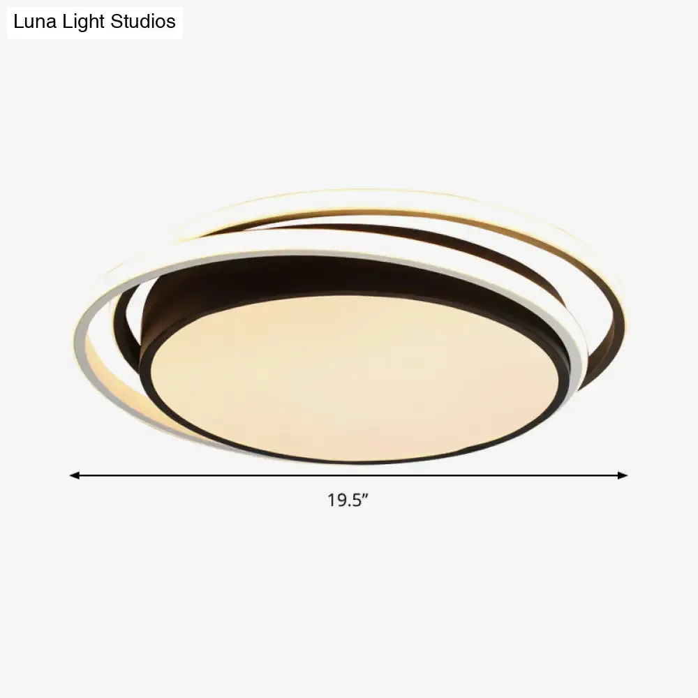 Modern Drum Flush Ceiling Light with Acrylic Diffuser - Integrated LED, Black/White - Ideal for Bedroom in Warm/White