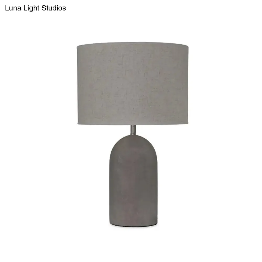 Modern Grey Night Lamp: Half Capsule Cement Table Light with Fabric Lampshade