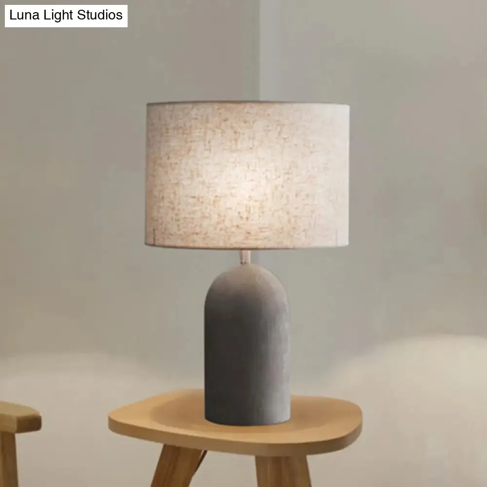 Modern Grey Night Lamp: Half Capsule Cement Table Light with Fabric Lampshade