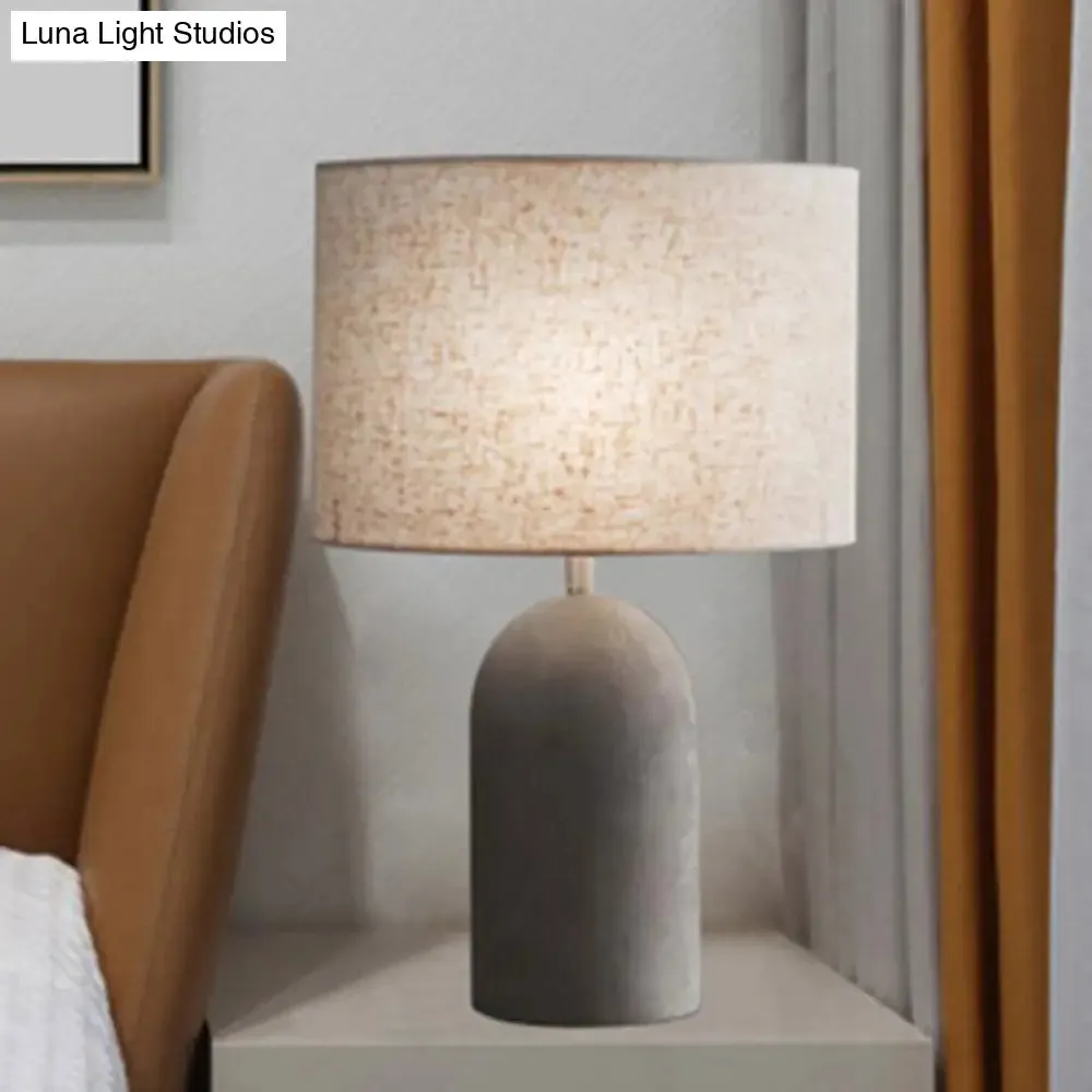 Modern Grey Night Lamp: Half Capsule Cement Table Light with Fabric Lampshade