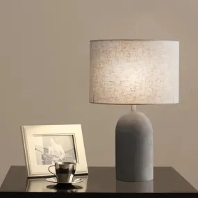 Modern Grey Night Lamp: Half Capsule Cement Table Light with Fabric Lampshade