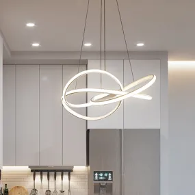 Modern Metallic LED Chandelier - Twisting Circle Design in Warm/White Light