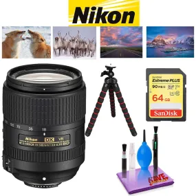 NIKON 18-300MM F/3.5-6.3G ED AF-S DX VR Lens with Sandisk 64 GB Memory Card, Deluxe Backpack for Camera   Video Bundle