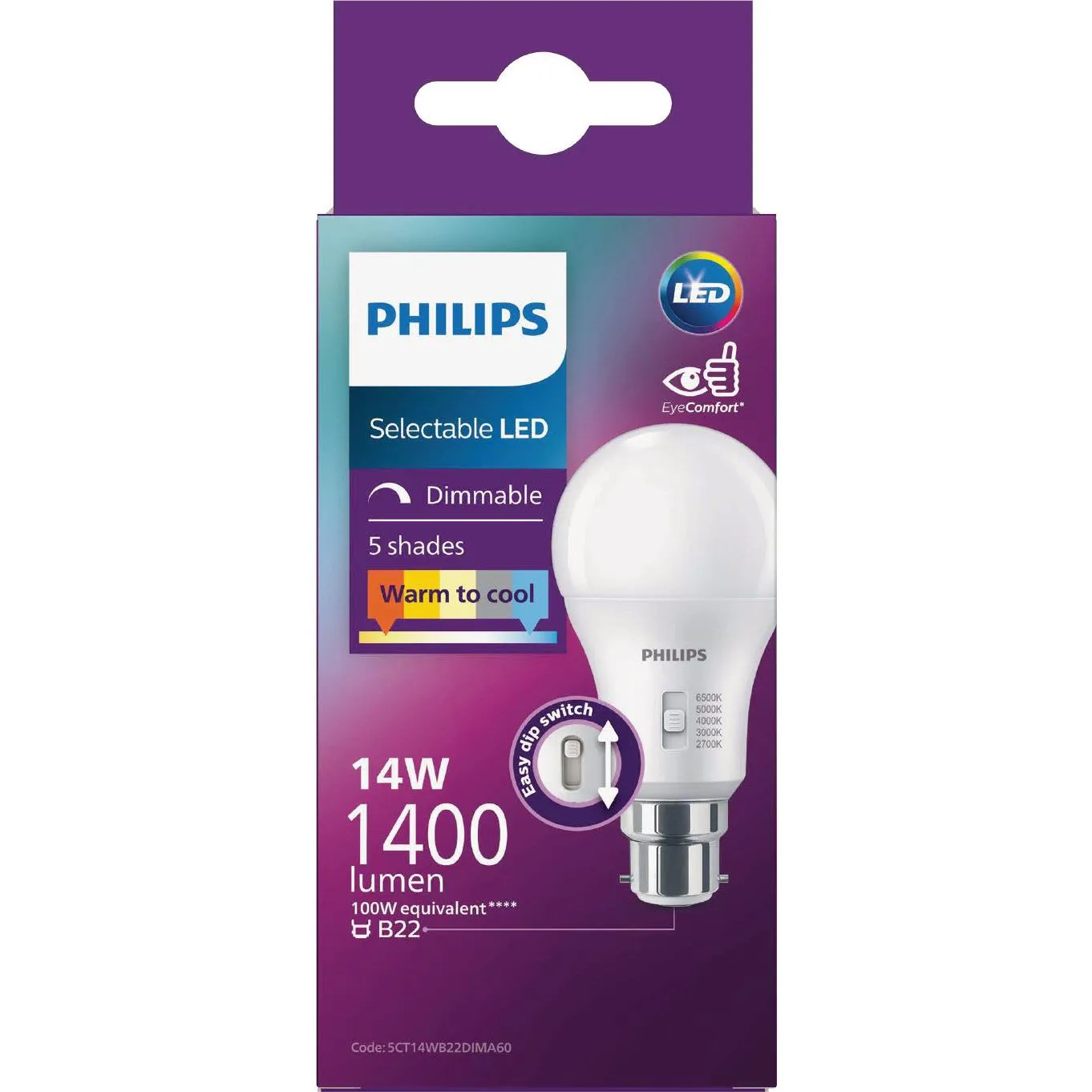 Philips LED 14W B22 Dimmable White Bulb