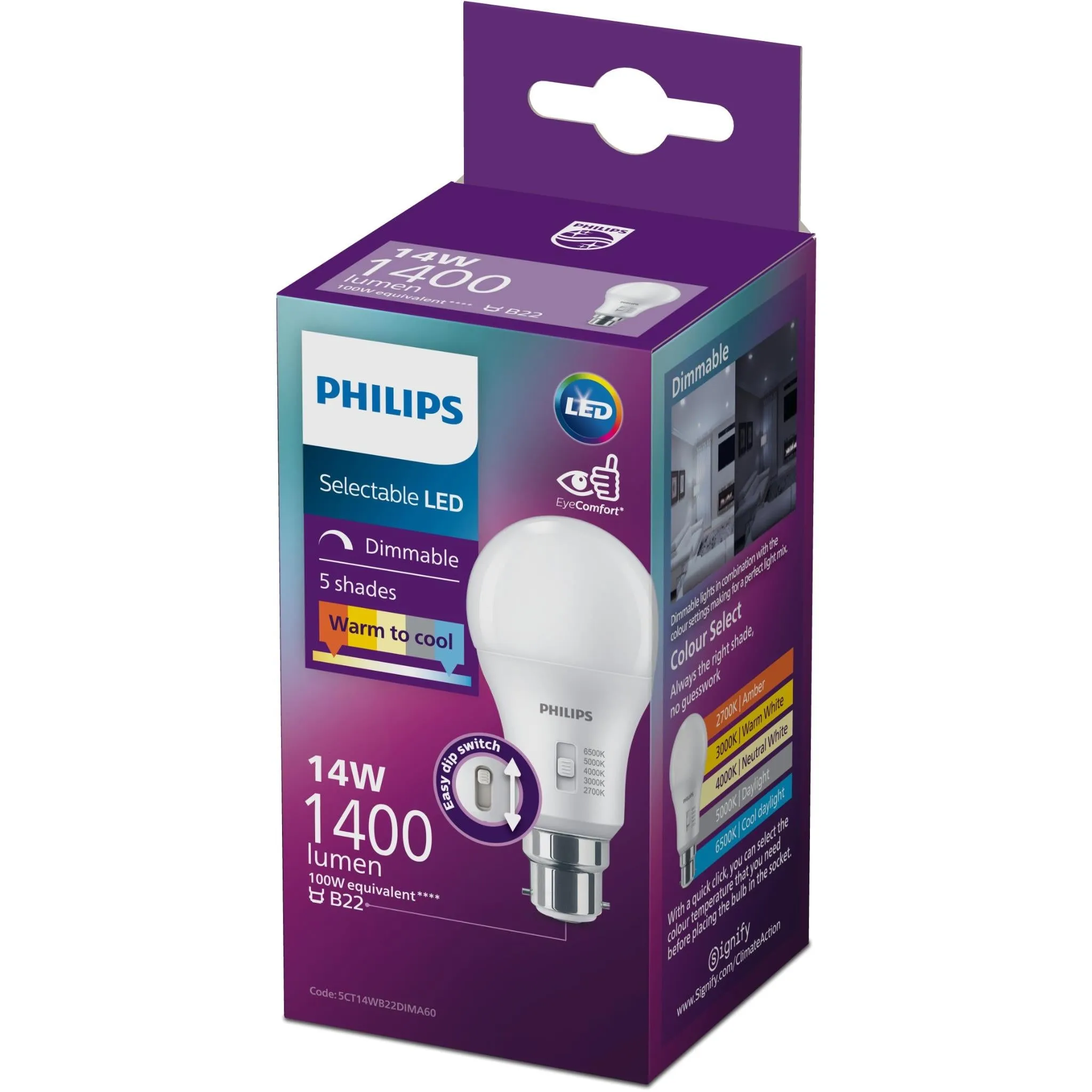 Philips LED 14W B22 Dimmable White Bulb