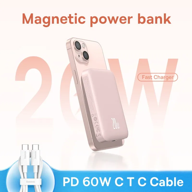 Power Bank Baseus Magsafe 6000mAh 20W Wireless Phone Charger External Battery Fast Charging For iPhone 14 13 12 Series Powerbank