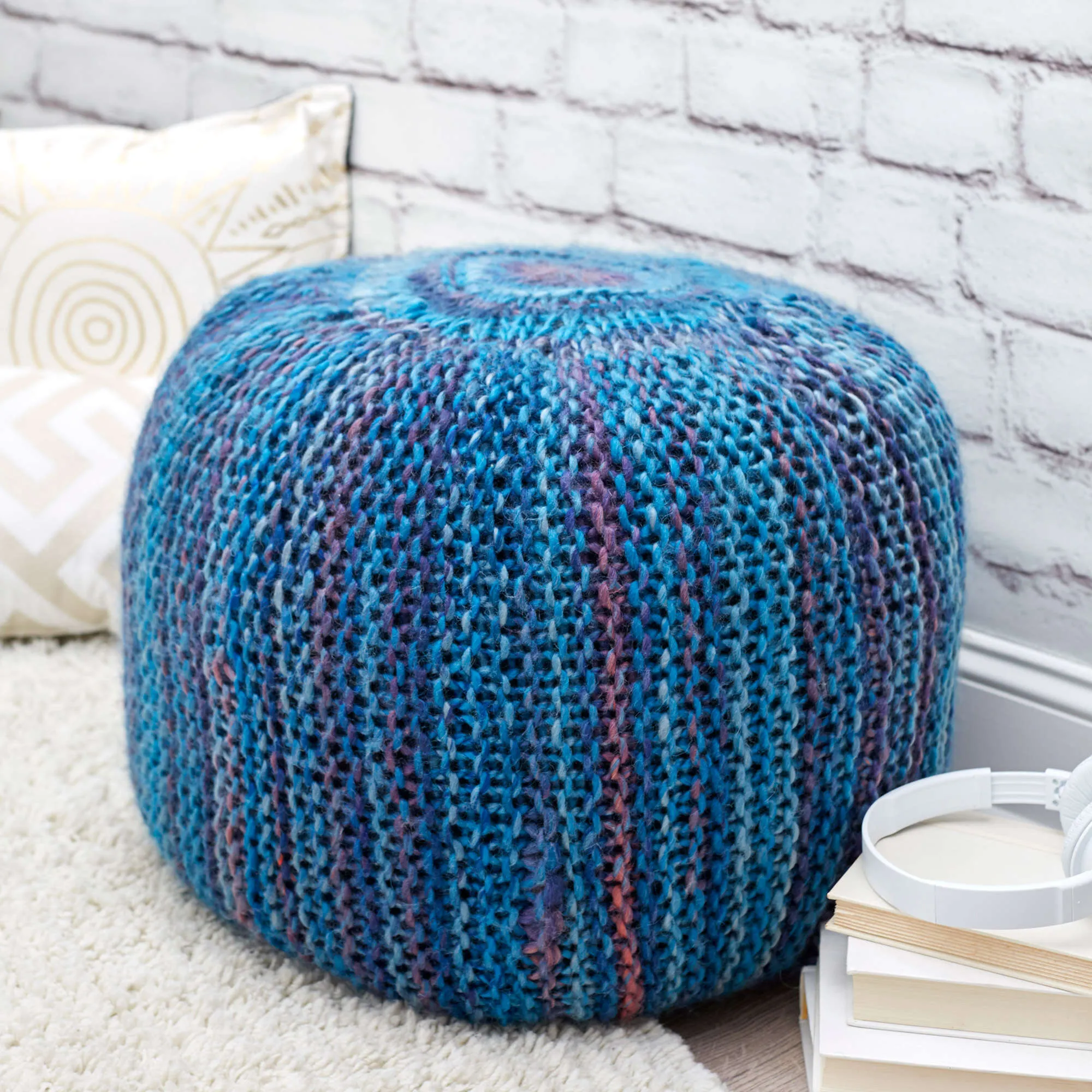 Red Heart Pop Of Color Knit Pouf