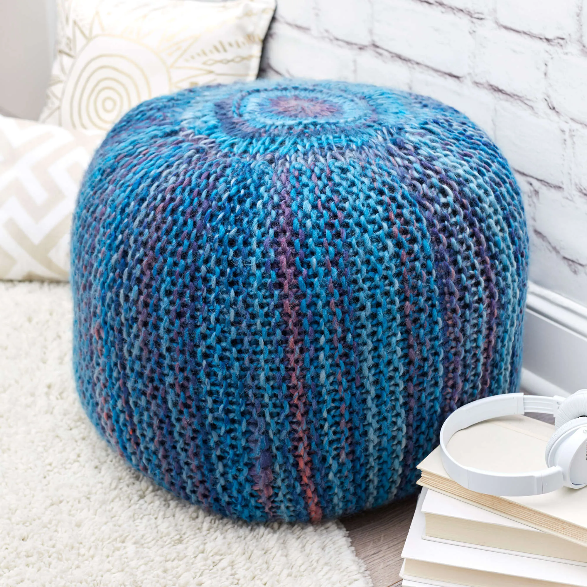 Red Heart Pop Of Color Knit Pouf