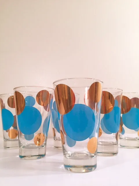 Russel Wright Mid-Century Bright Blue & 22-Karat Gold Eclipse Tumbler Glasses (Set of 6)