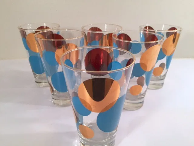 Russel Wright Mid-Century Bright Blue & 22-Karat Gold Eclipse Tumbler Glasses (Set of 6)
