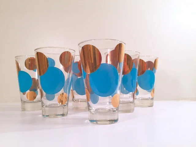 Russel Wright Mid-Century Bright Blue & 22-Karat Gold Eclipse Tumbler Glasses (Set of 6)