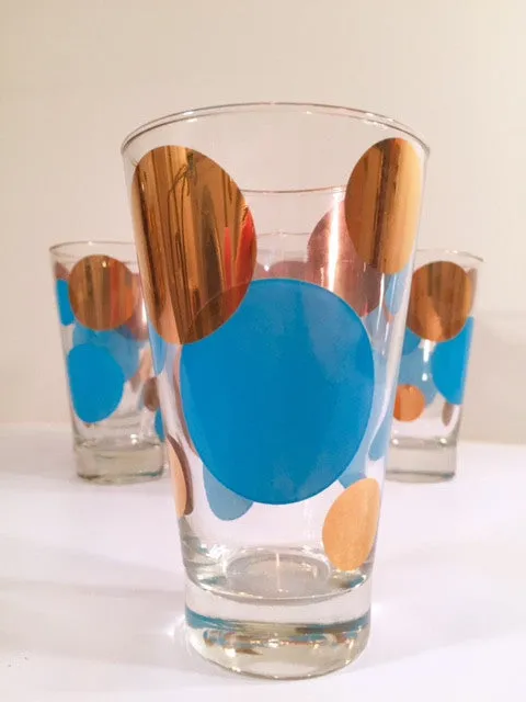 Russel Wright Mid-Century Bright Blue & 22-Karat Gold Eclipse Tumbler Glasses (Set of 6)