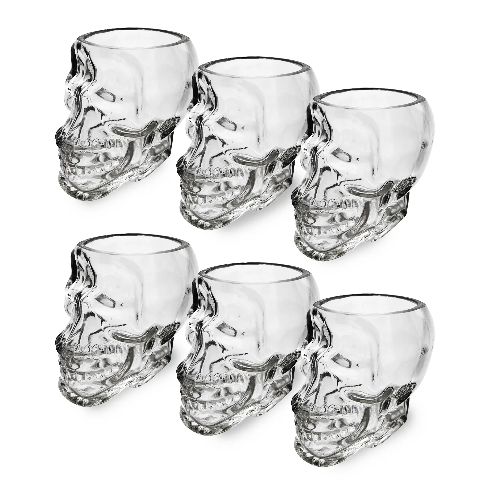 Skull Shot Glasses Set of 6 by The Wine Savant - 3oz Skull Glasses 3" H - Goth Gifts, Skull Gifts, Skull Decor, Skeleton Decor, Skull Shaped Glasses, Perfect for Halloween Themed Parties! by The Wine Savant