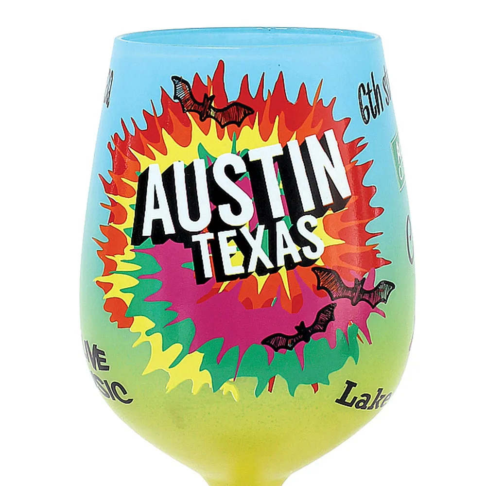 Top Shelf Multicolored Austin Texas Frosted Wine Glass