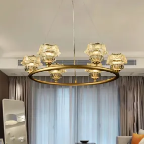 Traditional Sunflower Chandelier Clear Glass Suspension Lamp - 6 Heads, Ideal for Living Room