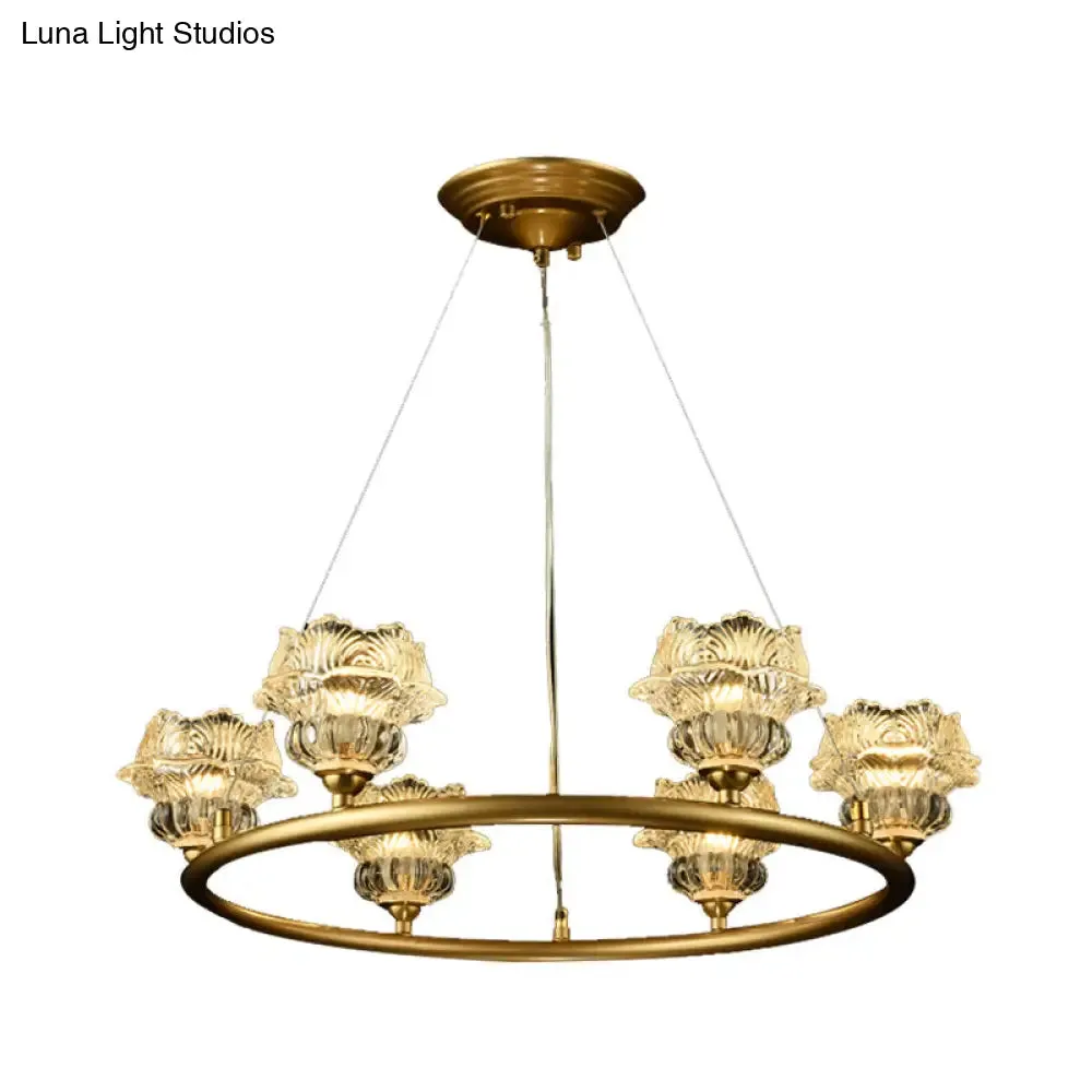 Traditional Sunflower Chandelier Clear Glass Suspension Lamp - 6 Heads, Ideal for Living Room