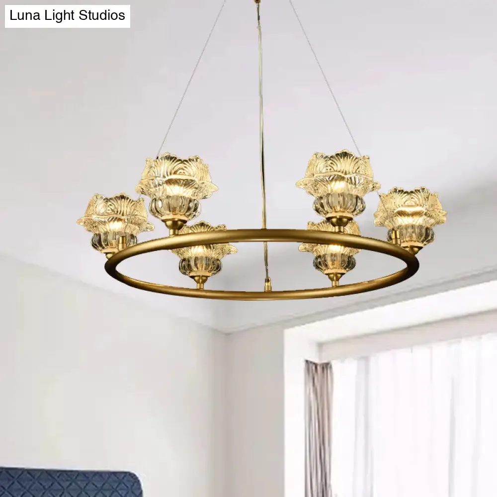 Traditional Sunflower Chandelier Clear Glass Suspension Lamp - 6 Heads, Ideal for Living Room