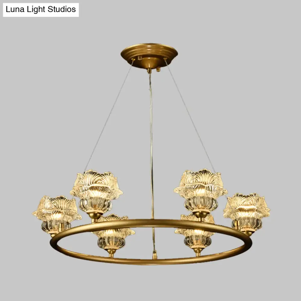Traditional Sunflower Chandelier Clear Glass Suspension Lamp - 6 Heads, Ideal for Living Room