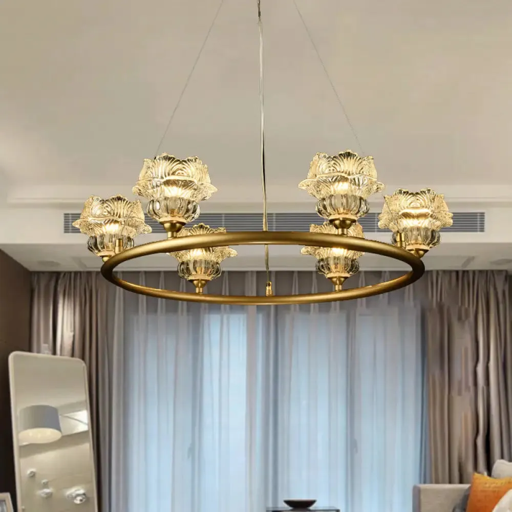 Traditional Sunflower Chandelier Clear Glass Suspension Lamp - 6 Heads, Ideal for Living Room