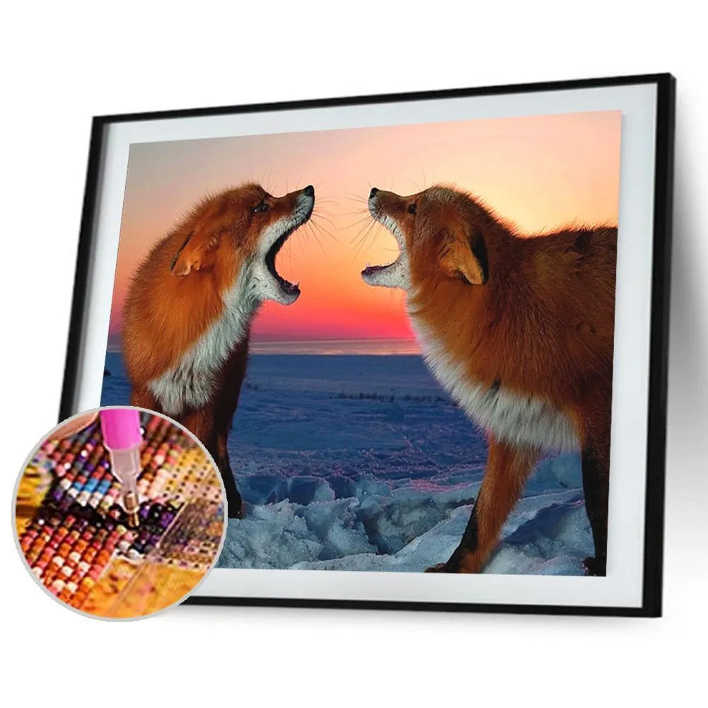 Two Foxes Barks AnimalEmbroider - Full Diamond Painting - 40x30cm