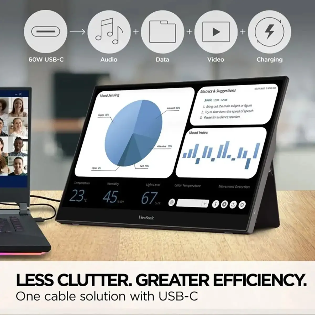 ViewSonic TD1655 - 15.6" Portable 1080p IPS Touch Monitor with 60W USB C and mini-HDMI