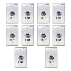 Visionis 10 Pack FPC-7550 VIS-7013 Indoor Stainless Steel No Touch Request To Exit Button With Timer Delay Standard Size With LED Light NC COM And NO Outputs