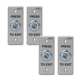 Visionis 4 Pack FPC-7532 VIS-7008 Indoor   Outdoor Weather, Waterproof Rated IP65 Stainless Steel Door Bell Type Round Request to Exit Button Slim Size for Door Access Control with LED Light   NC COM and NO Outputs