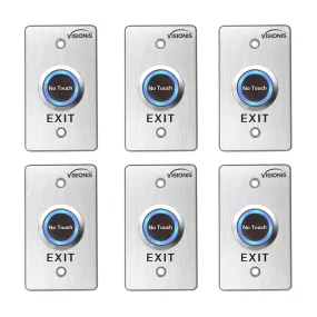 Visionis 6 Pack FPC-7568 VIS-7029 Indoor Stainless Steel No Touch Infrared Request To Exit Button With Time Delay Mid Size NO, COM And NC Outputs