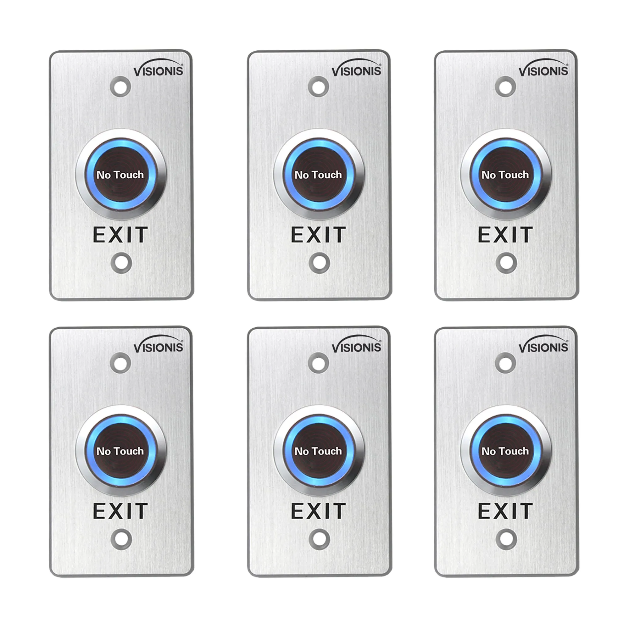 Visionis 6 Pack FPC-7568 VIS-7029 Indoor Stainless Steel No Touch Infrared Request To Exit Button With Time Delay Mid Size NO, COM And NC Outputs