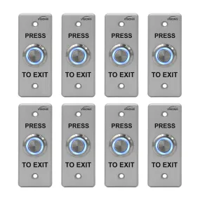 Visionis 8 Pack FPC-7534 VIS-7008 Indoor   Outdoor Weather, Waterproof Rated IP65 Stainless Steel Door Bell Type Round Request to Exit Button Slim Size for Door Access Control with LED Light   NC COM and NO Outputs